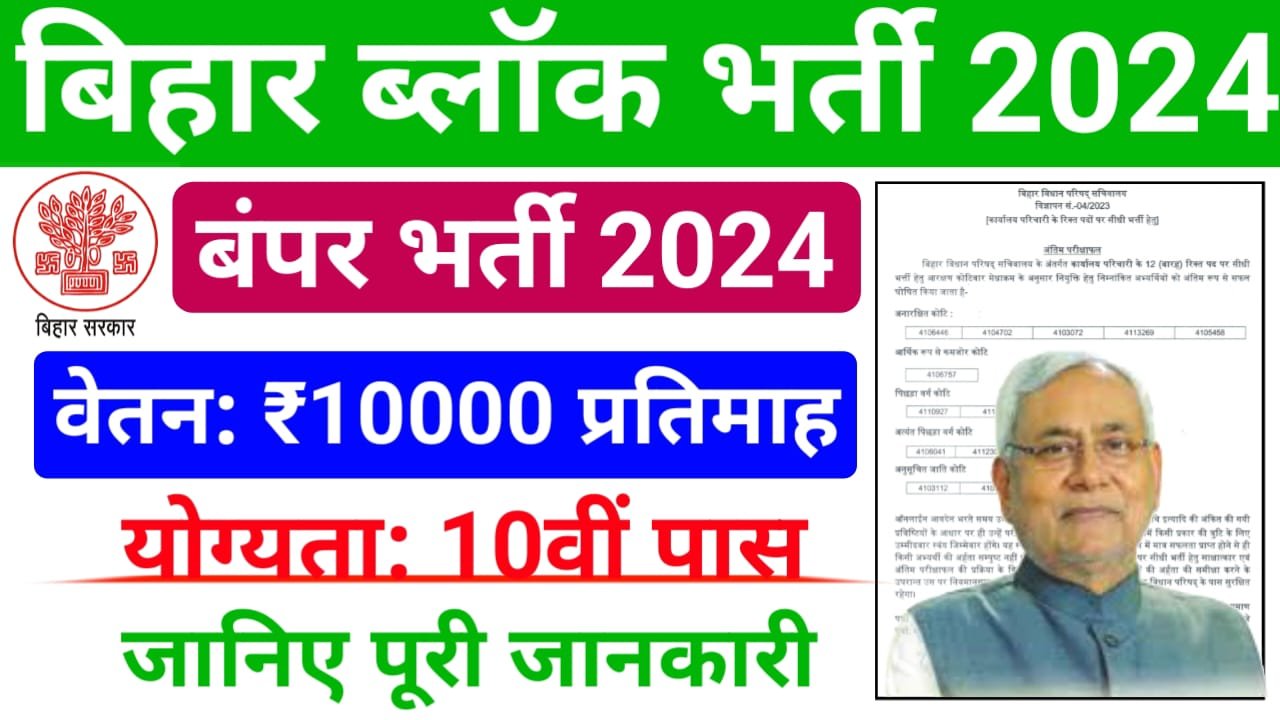 Bihar Block Vacancy 2024 Online Apply : बिहार ब्लॉक में होगी 1 लाख पदों पर बंपर भर्ती , योग्यता सिर्फ 10वीं पास