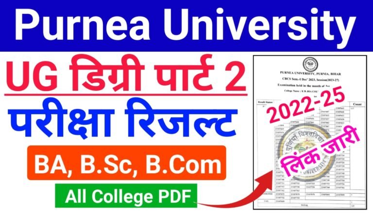 Purnea University UG Part 2 Result 2024 Download All College PDF — पूर्णिया यूनिवर्सिटी डिग्री पार्ट 2 (सत्र: 2022-25) रिजल्ट हुआ जारी, यहां से देखें