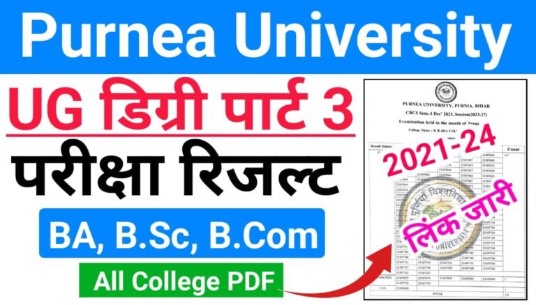 Purnea University Part 3 Result 2024 Download All College PDF — पूर्णिया यूनिवर्सिटी स्नातक पार्ट 3 (सत्र: 2021-24) रिजल्ट हुआ जारी, यहां से देखें