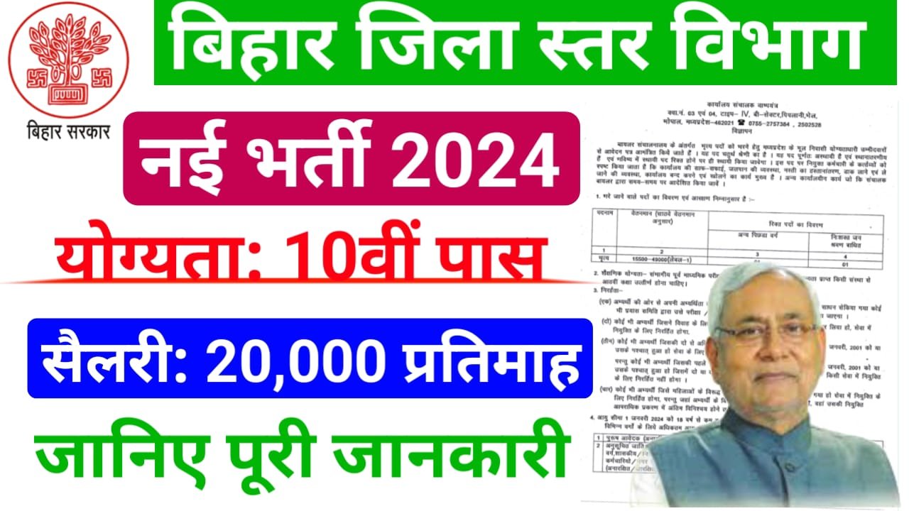 Bihar Jila Level VACANCY 2024 : बिहार जिला स्तर की नई भर्ती, का आवेदन प्रक्रिया शुरू